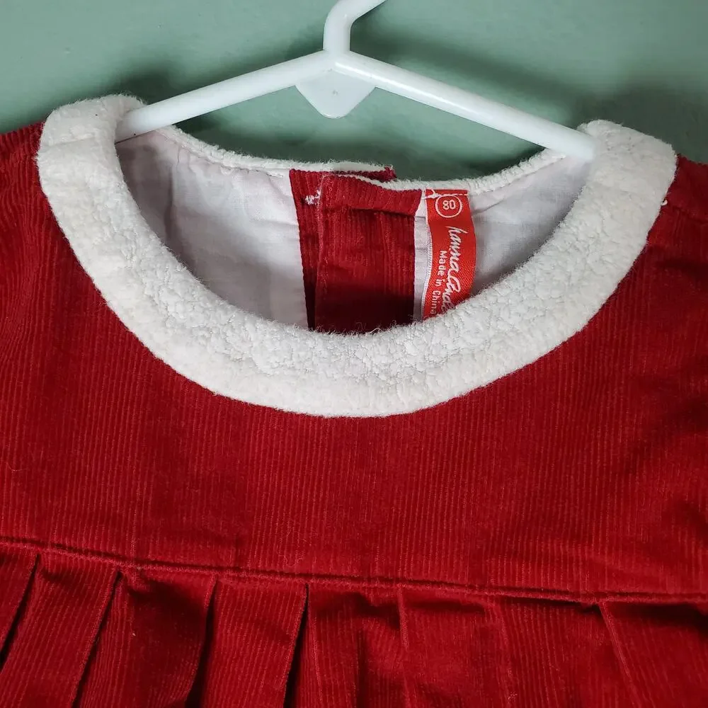 Hanna Andersson Toddler Girl Red Corduroy Embroidered Snowflake Dress Size 80
